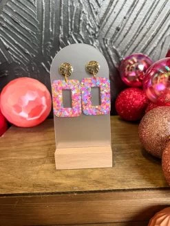 Spring Dot/Gold Top- Open Square Earrings