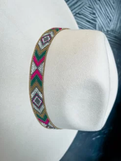 Brianna Beaded Southwest Band Felt Hat- Ivory