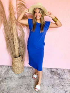 Royal Blue Cap Sleeve Midi Dress