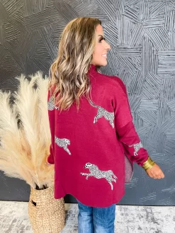 Wild Cheetah Mock Neck Side Slit Sweater- Burgundy -Fashion Clothing Store d52c333e3d224bf75975e53709424310 scaled