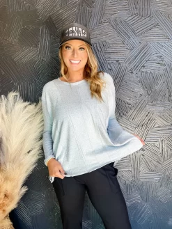 Autumn Skies Fleece Knit Top- Grey