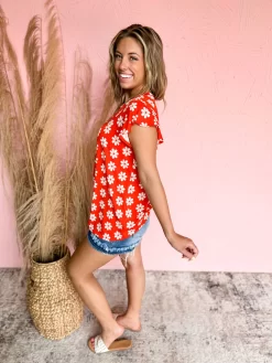 On My Time Floral Ruffle Top- Red 8 On My Time Floral Ruffle Top- Red -Fashion Clothing Store da25e05b0c40d7878dba2b8d4c22694e scaled