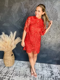Lean Into Me Lace Rust Dress