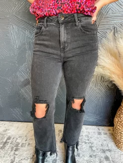 Just A Minute High Rise Crop Jeans- Black