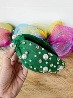 Christmas Stone Pearl Headband- Pearl- Rhinestone- Green