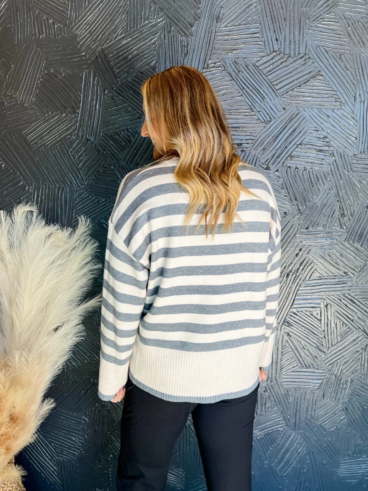 Stay On Track Striped Oversized Sweater- Grey 3 Stay On Track Striped Oversized Sweater- Grey - Image 3