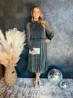 Sophisticated Lady Pleated Shimmer Top- Black