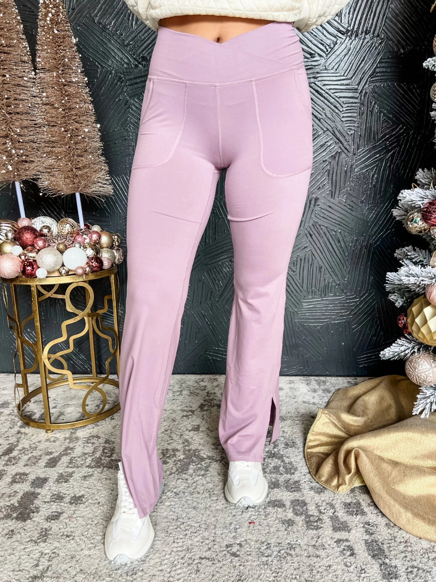 Work For It Butter Soft High-Rise V Shape Side Slit Pant- Mauve 1 Work For It Butter Soft High-Rise V Shape Side Slit Pant- Mauve