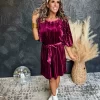 Worth The Wait Velvet Dress With Pearl Balloon Sleeve- Plum