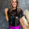 Midnight Spark Chiffon Sequin Top