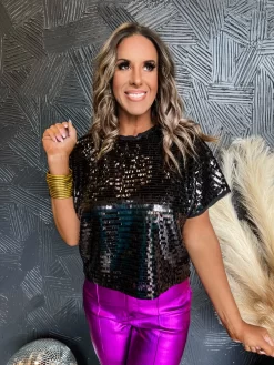 Midnight Spark Chiffon Sequin Top