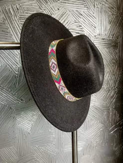 Brianna Beaded Southwest Band Felt Hat- Black