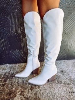 Clara Knee High Boots- White -Fashion Clothing Store f2c048de4df4a465612f59c22838a382