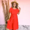 Pretty In Red Balloon Sleeve Dress