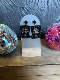 Top Hat New Years Beaded Earrings