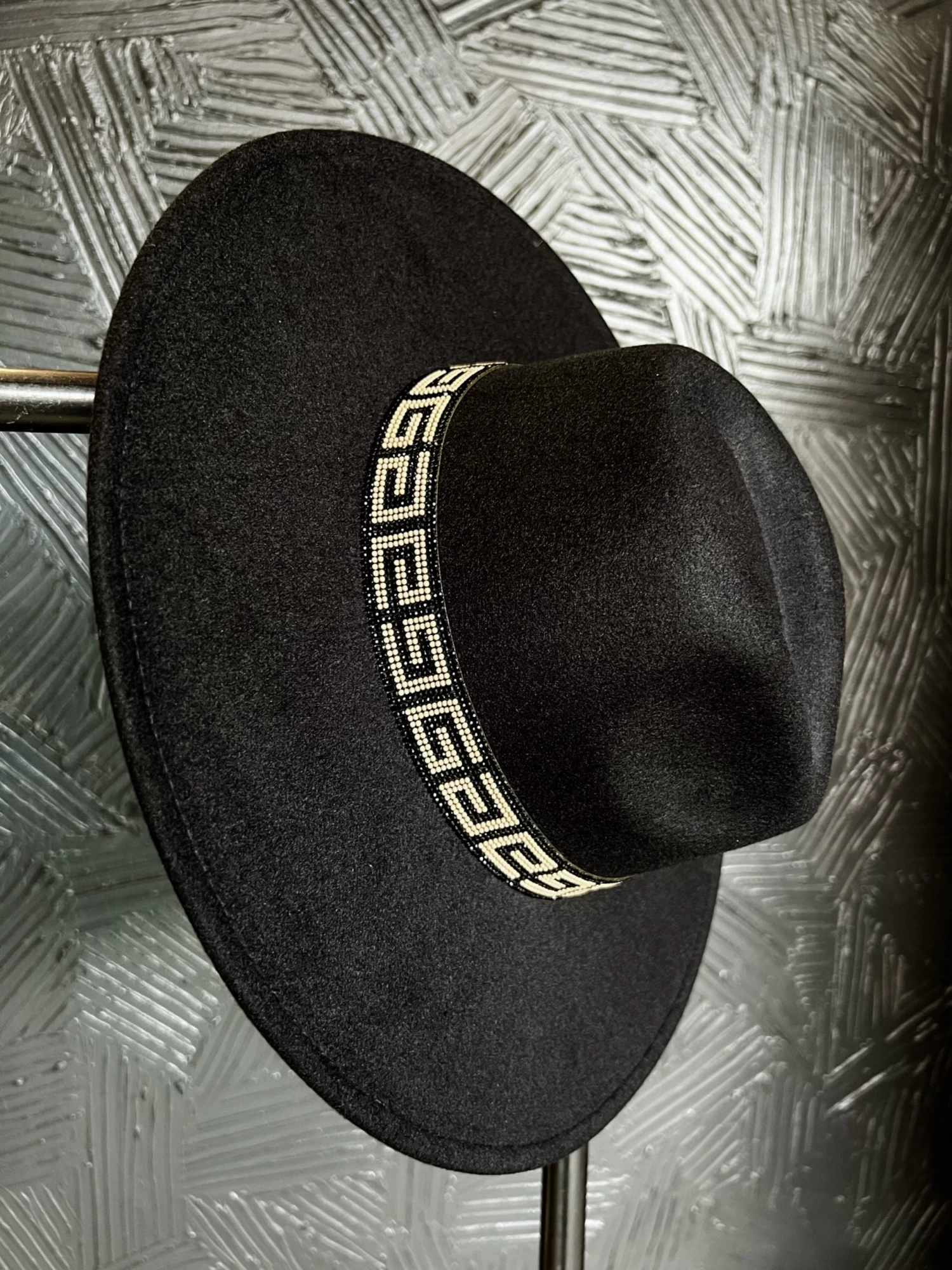 Ella Beaded Greek Key Band Felt Hat- Black 2 Ella Beaded Greek Key Band Felt Hat- Black - Image 2