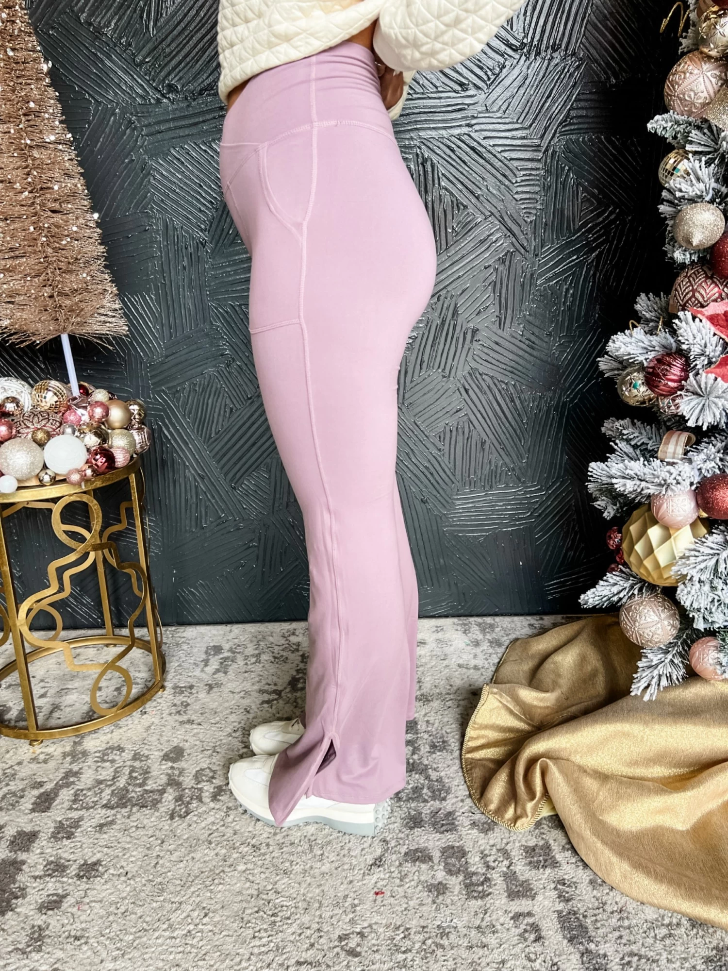 Work For It Butter Soft High-Rise V Shape Side Slit Pant- Mauve 4 Work For It Butter Soft High-Rise V Shape Side Slit Pant- Mauve - Image 4