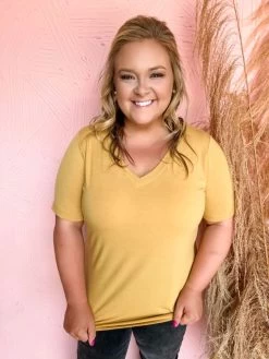 In My Comfort Zone V Neck Tee- Mustard -Fashion Clothing Store f69a8ee403ac20e2904d3221837b710f