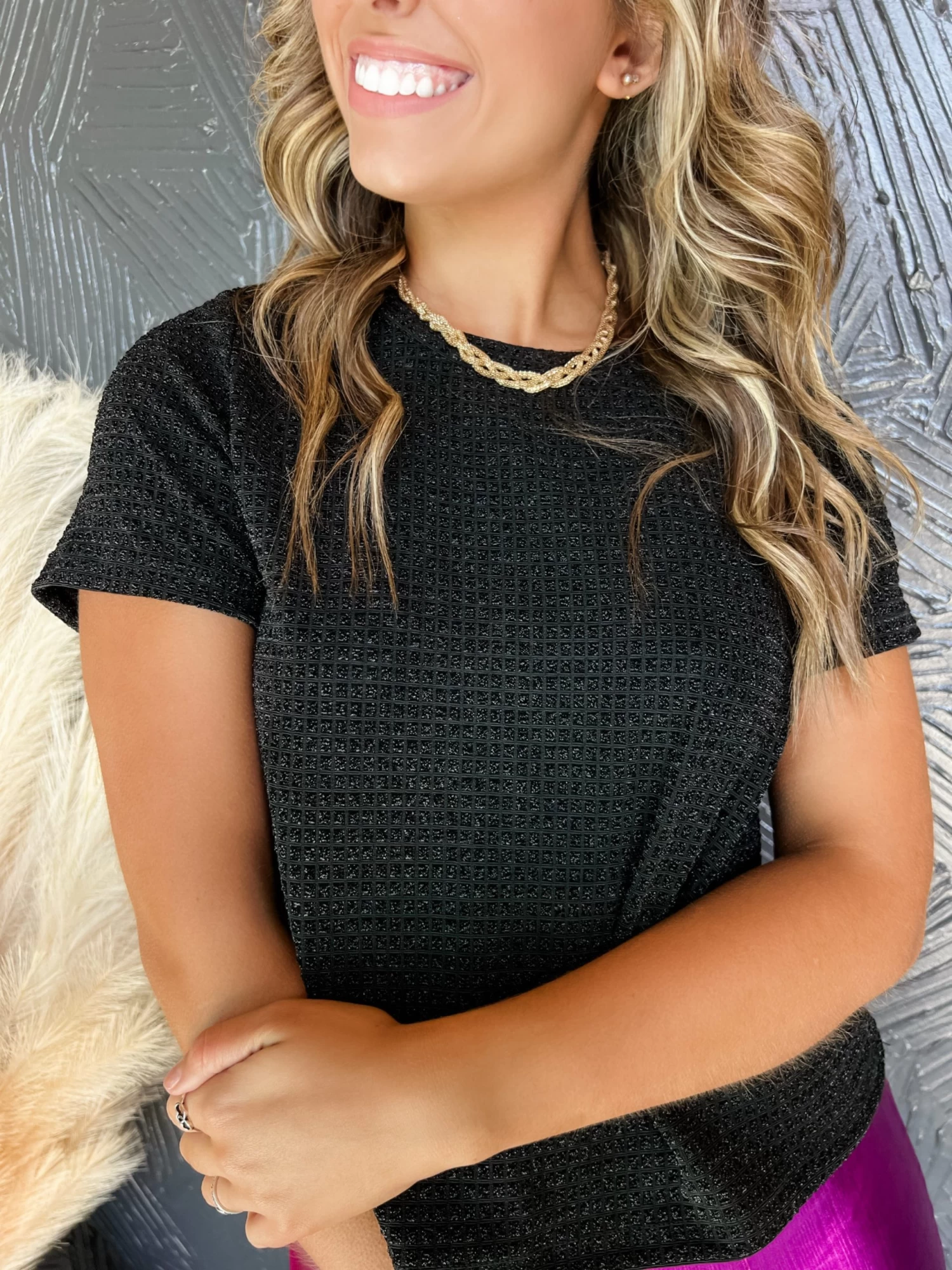 Want Your Love Geo Metallic Crop Top- Black 5 Want Your Love Geo Metallic Crop Top- Black - Image 5