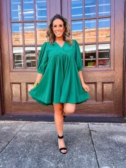 Fashion Clothing Store 9 If The Shoe Fits Babydoll Dress- Green