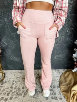 Errands To Run High-Rise Bell Bottom Pants- Pink