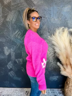 Close To Home Flower Sweater- Hot Pink/Ivory -Fashion Clothing Store fae1f0bea9248af2895551085c8fbe4c scaled